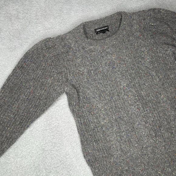 Something Navy Cable Knit Sweater Womens Small Gray Puff Shoulder Speckled Wool - Picture 3 of 14